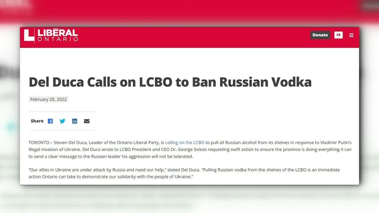 Ontarios LCBO removes Russian Vodka