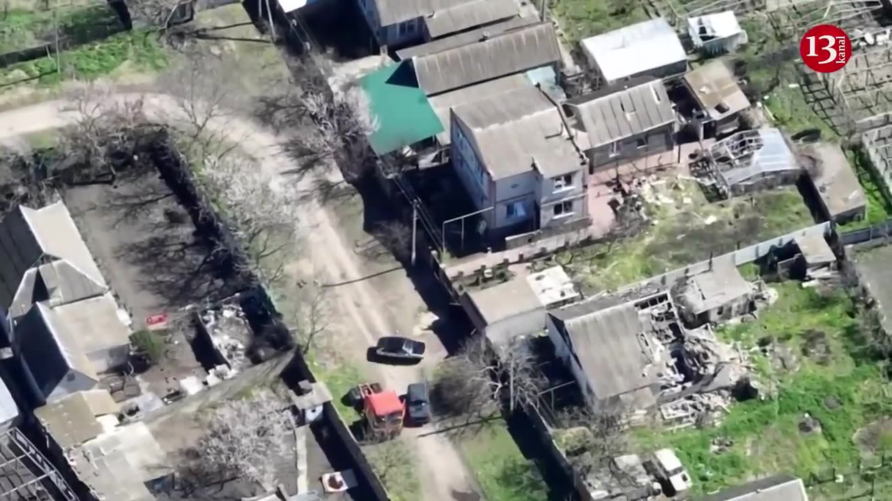 Russians unloading cargo from a car became the target of a drone