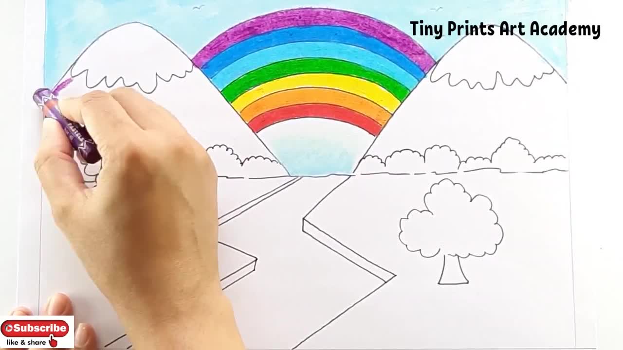Draw Easy Rainbow Scenery/Drawing Easy Scenery with Rainbow