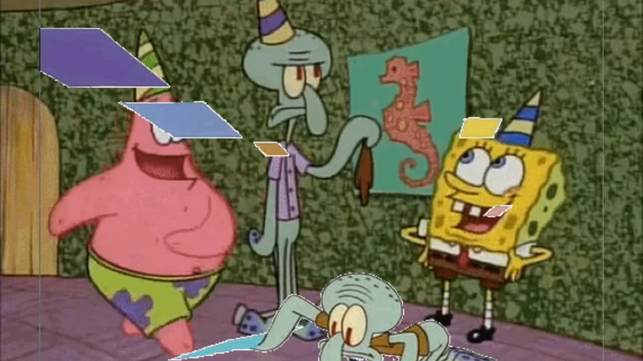Squidward Is Playing With Tiles While Spongebob And Patrick Celebrate Squidward’s Birthday 🥳
