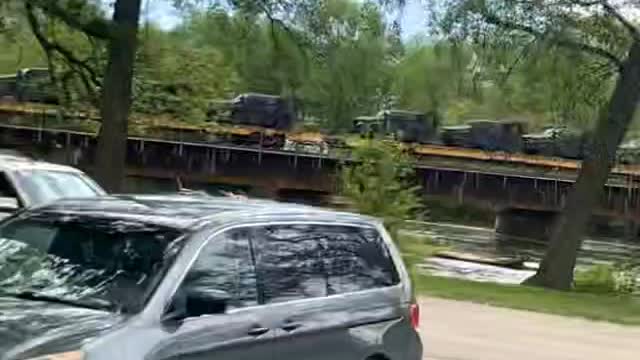 Southbound military train leaving Chicago area