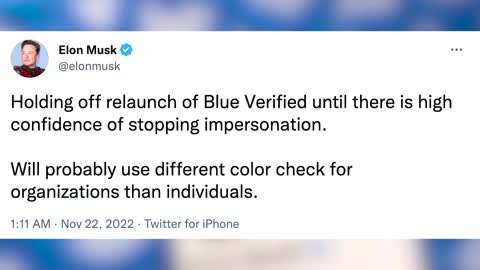 Elon Musk says Twitter to hold off its blue check subscription service
