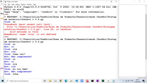 Criando um Chatbot do zero em pythhon3 #3!