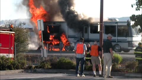 Burning RV in San Carlos