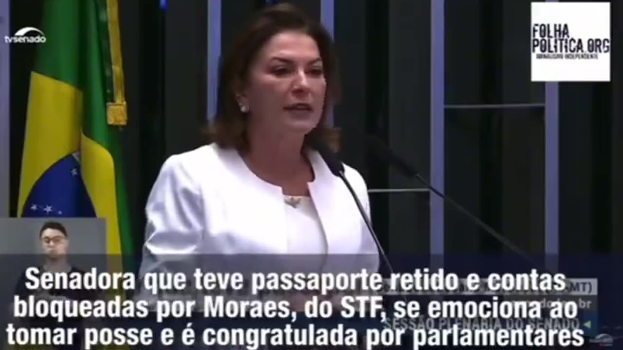 Senadora empossada teve contas bancárias bloqueadas e até hoje passaporte apreendido por Alexandre nazista de Moraes.