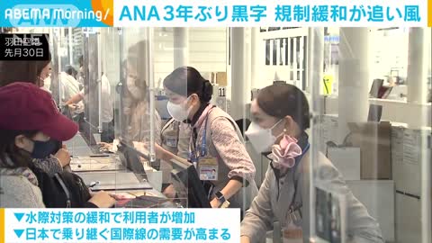 ANA、純利益195億円で3年ぶり黒字 (2022年11月1日)