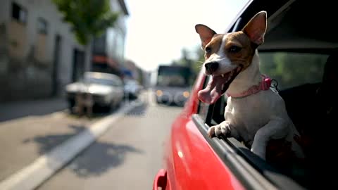 Jack russell terrier dans un embouteillage