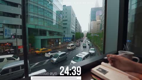 4-HOUR STUDY WITH ME🌦️ / calm piano / A Rainy Day in Shinjuku, Tokyo / with countdown+alarm