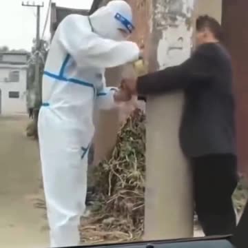 CCP Covid police tying up Covid violators on the light poles for public shaming.