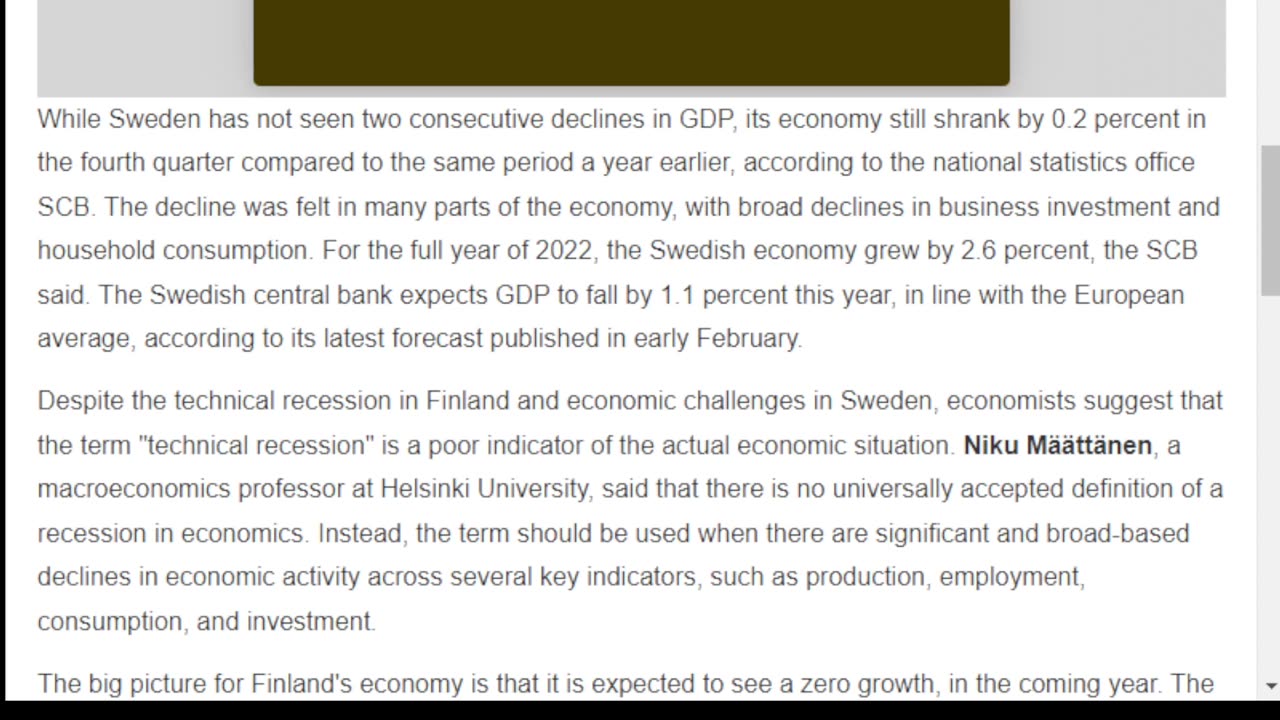 Finland's economy suffers from technical recession and inflation surge