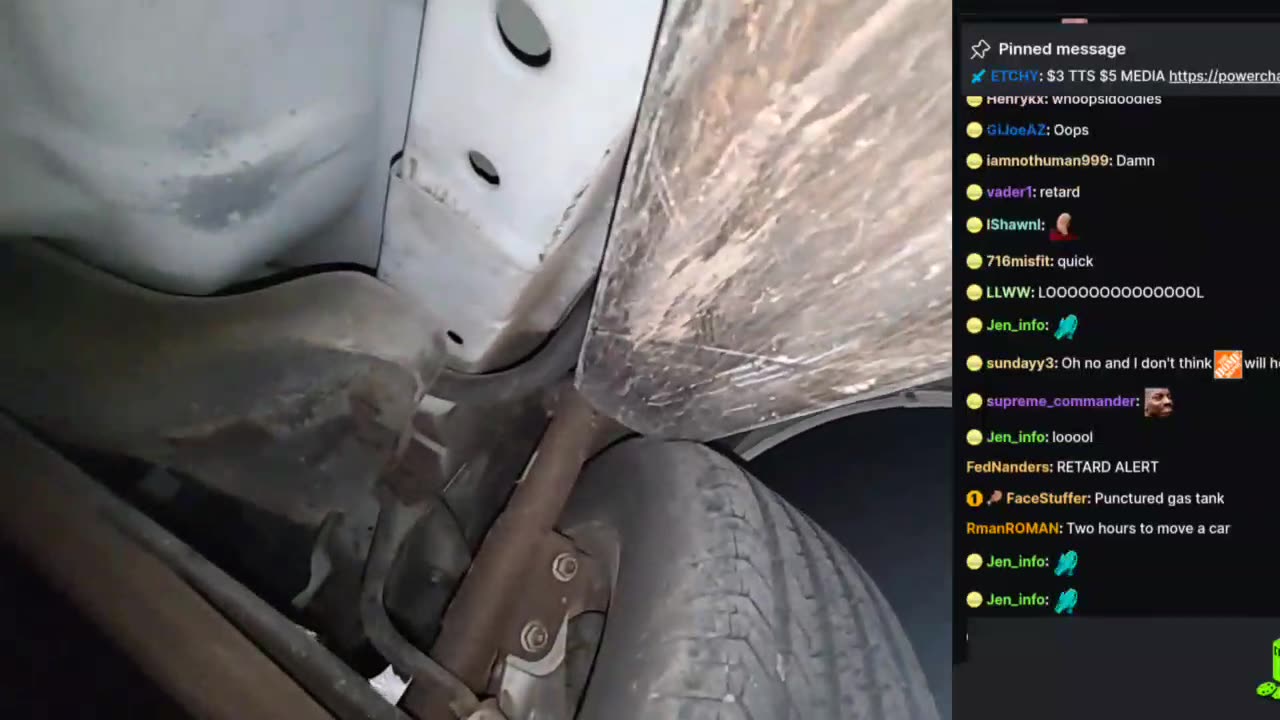 Chicken Andy moves his car with a forklift