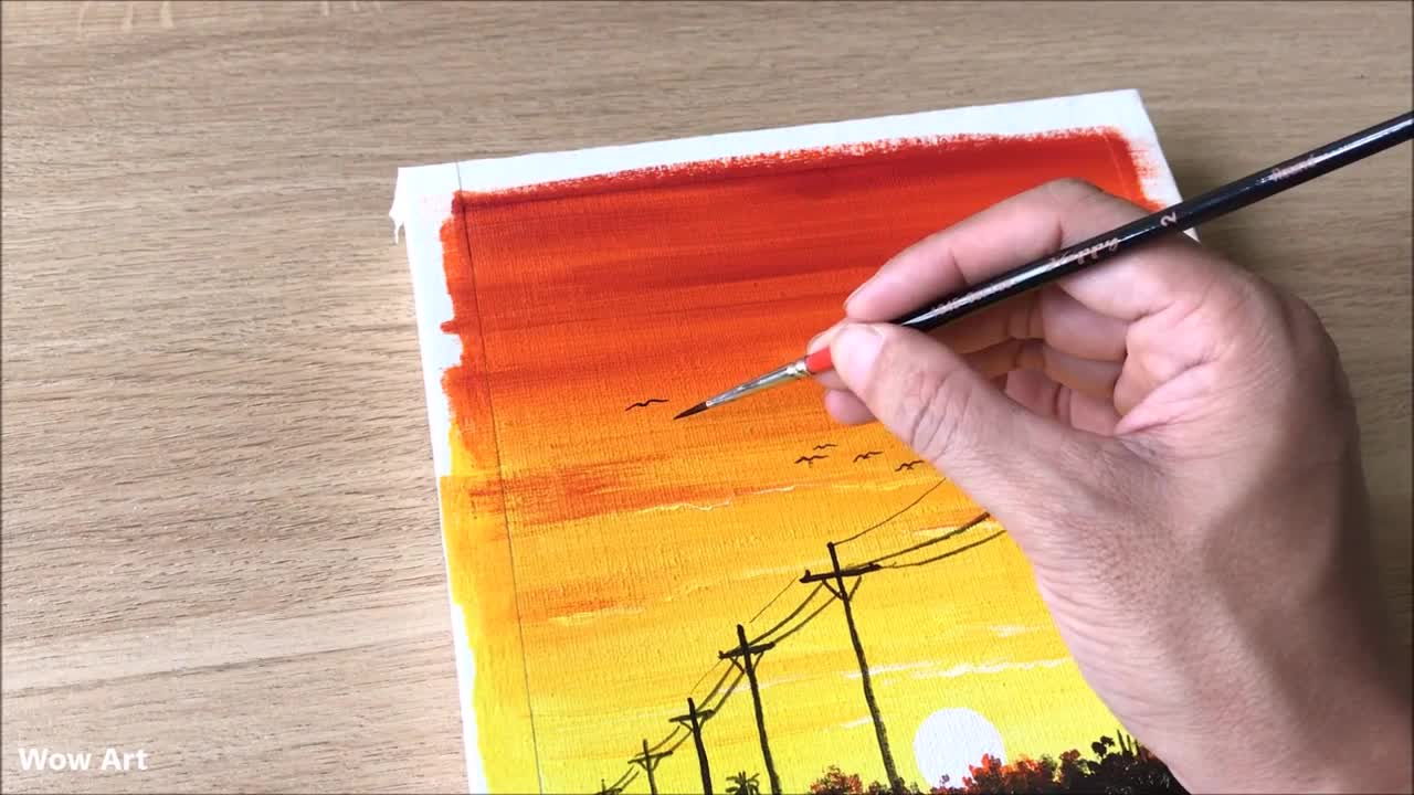 Daily Challenge #34 / Easy Art / Power lines at sunset painting
