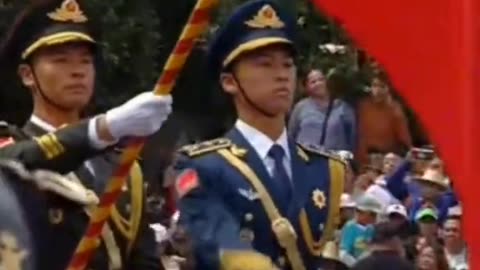 independence day in Mexico - parade with Russian and Chinese soldiers.