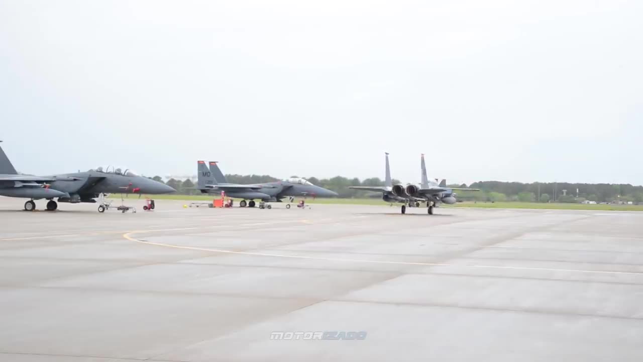 U.S. Air Force F-15E Strike Eagle Aircraft Taxi and Take Off, England and United State