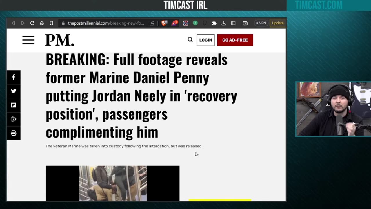 Tim Pool cites reporting from The Post Millennial about how former Marine Daniel Penny put Jordan Neely in a "recovery position"