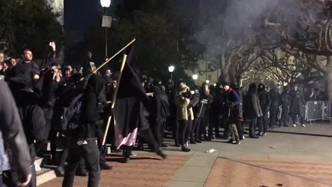 Feb 1 2017 Berkeley Milo's speech 1.3.2 Antifa shoots fireworks at the building