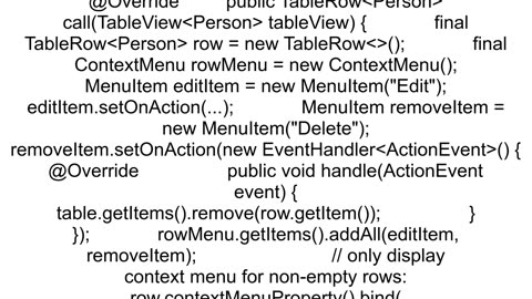 Context Menu on a row of TableView