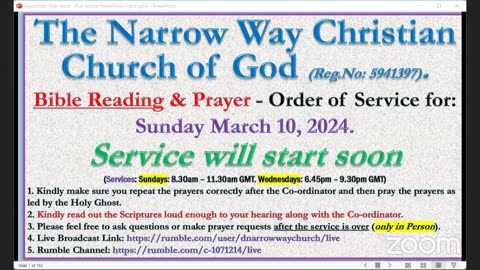 The Narrow Way Christian Church of God - Sunday Service - 10/03/2024