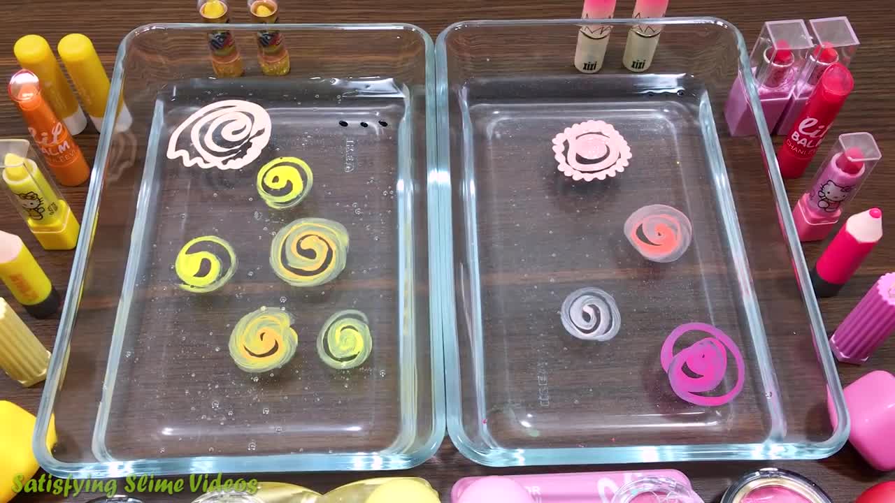 PINK vs YELLOW _ Mixing Makeup Eyeshadow into Slime _ Special Series Satisfying