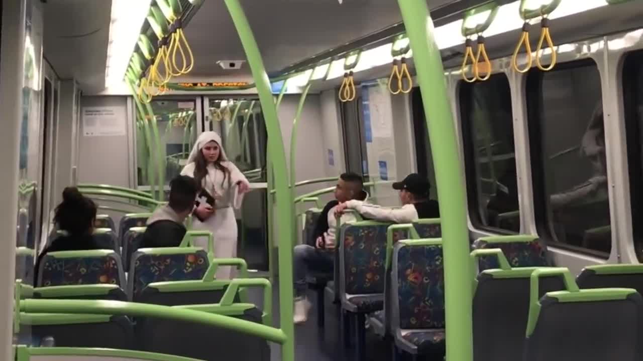 Funny halloween prank in the bus.