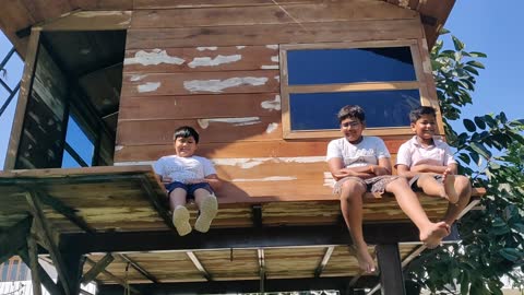 After completion of tree house have some rest and happiness with all my cousin