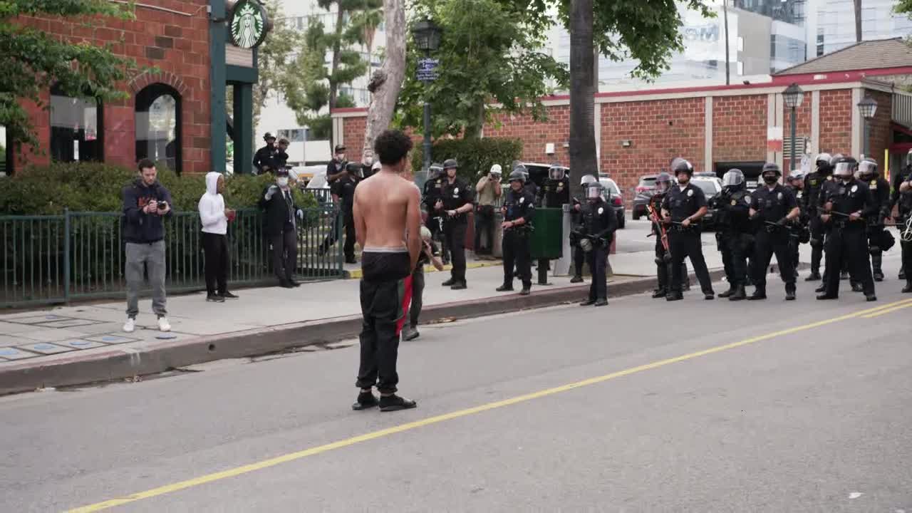 Hollywood Annoyed Protester Shouts at Police During Protest