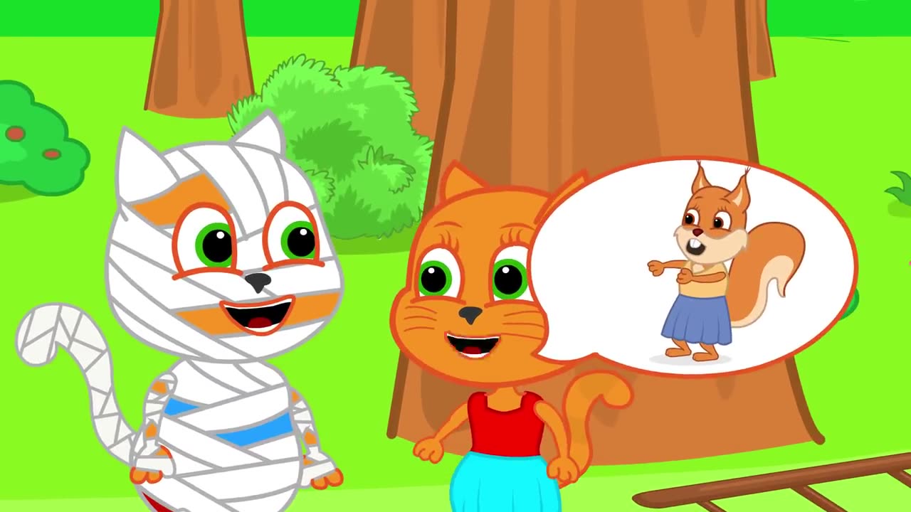 Cats Family in English - Fake Zombies Cartoon for Kids