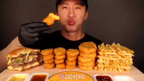 ASMR MUKBANG DOUBLE BIG MAC & CHEESY HASH BROWNS & CHICKEN NUGGETS (No Talking) EATING SOUNDS