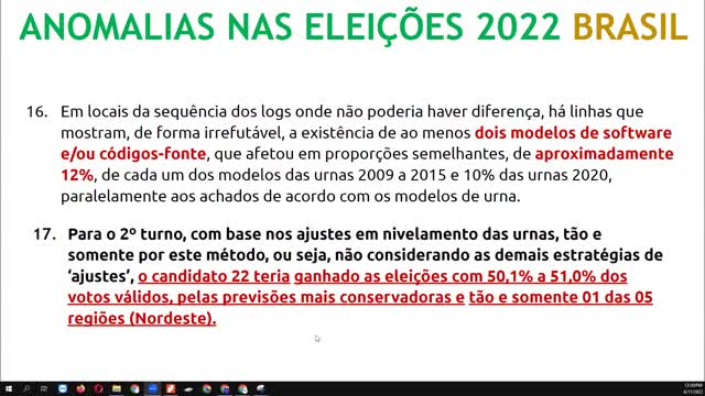 Relatório de apuração das urnas Houve fraude nas eleições de 2022 Segunda parte!06/11/2022 12h