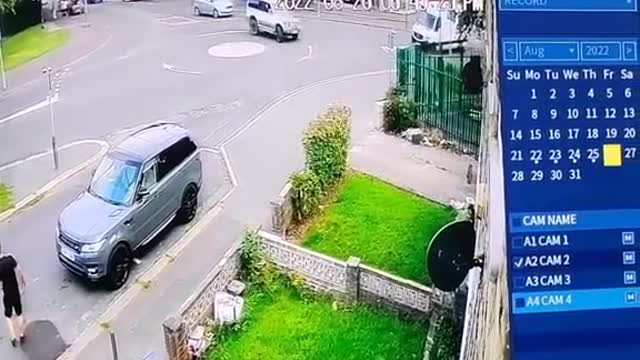 When the car turned around, the tire fell off.