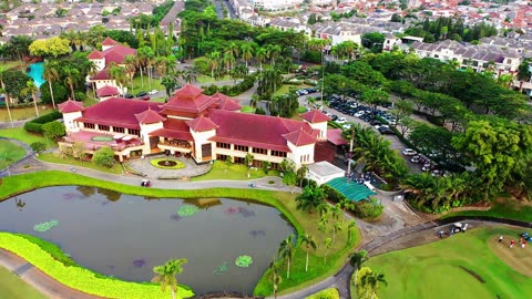 Drone Footage Of A Resort Hotel With A Golf Course