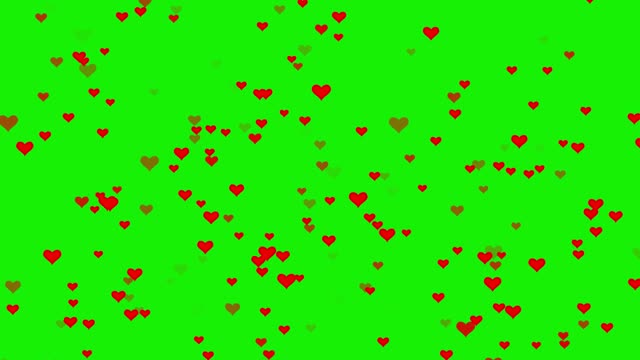 Animation of hearts on green background.