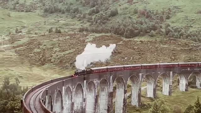 A train travels across a bridge