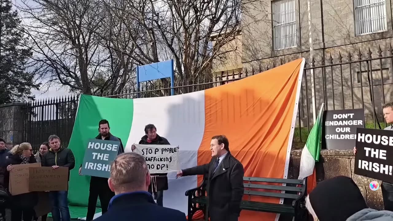 Justin Barrett speaks at a community protest in Carrickmacross Co. Monaghan 12-02-23
