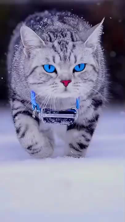 A Beautiful Cut Cat is Walking in Snow Fall#shorts