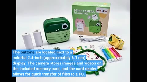 Kizeefun Dinosaur Instant Camera Children, 1080P HD with 2.4 Inch Display