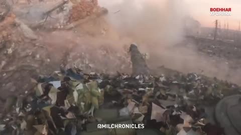 Russian forces working in the ruins of Marinka