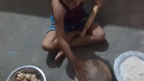 A Indian child make to a bread with sweat voice.