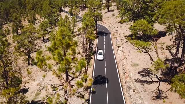 top view of the road with cars in the teide national park tenerife canary islands spain