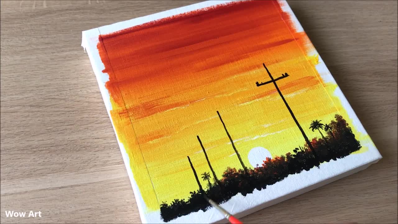 Daily Challenge #34 / Easy Art / Power lines at sunset painting