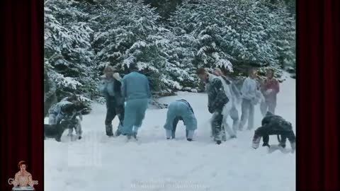 A Fun Snowball Fight from 1929 in AI Colorized 60fps Film