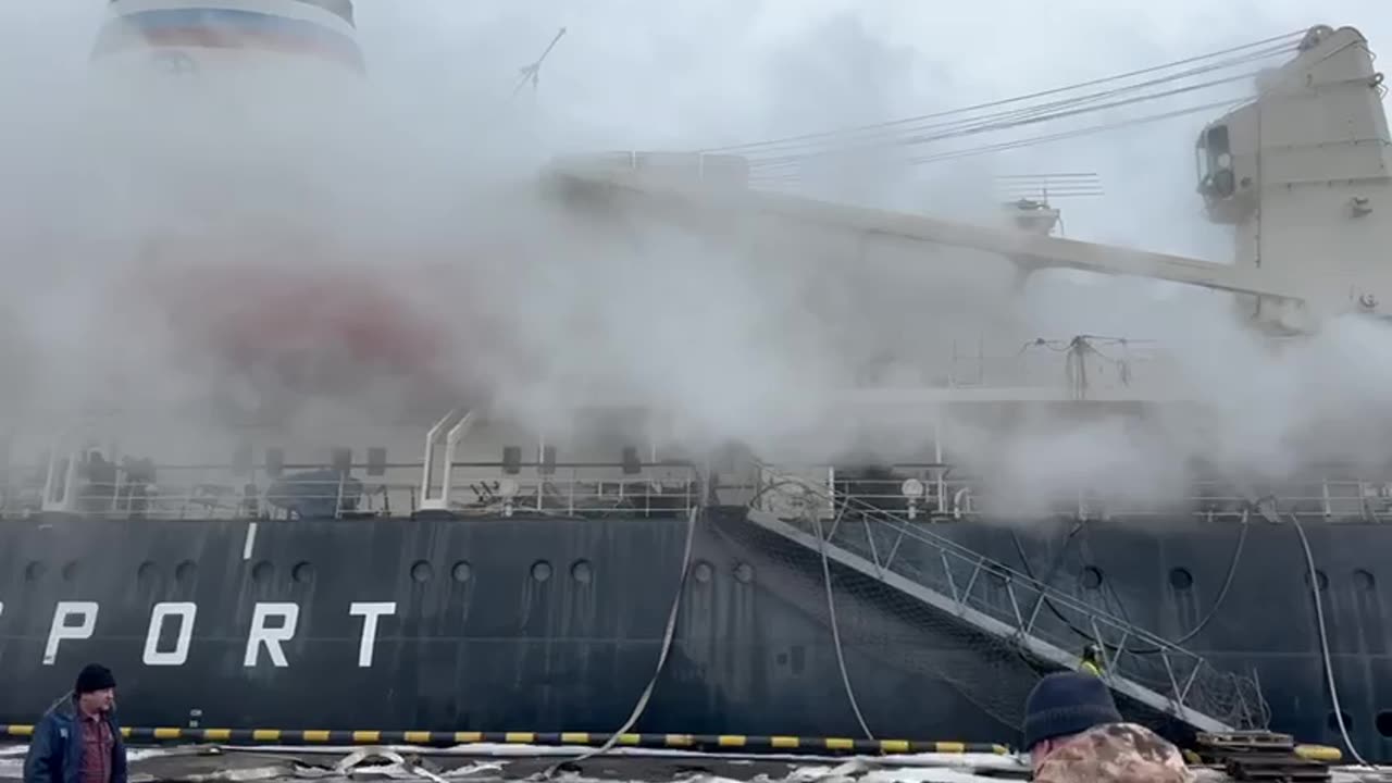 Massive Russian Cargo Ship is Burning