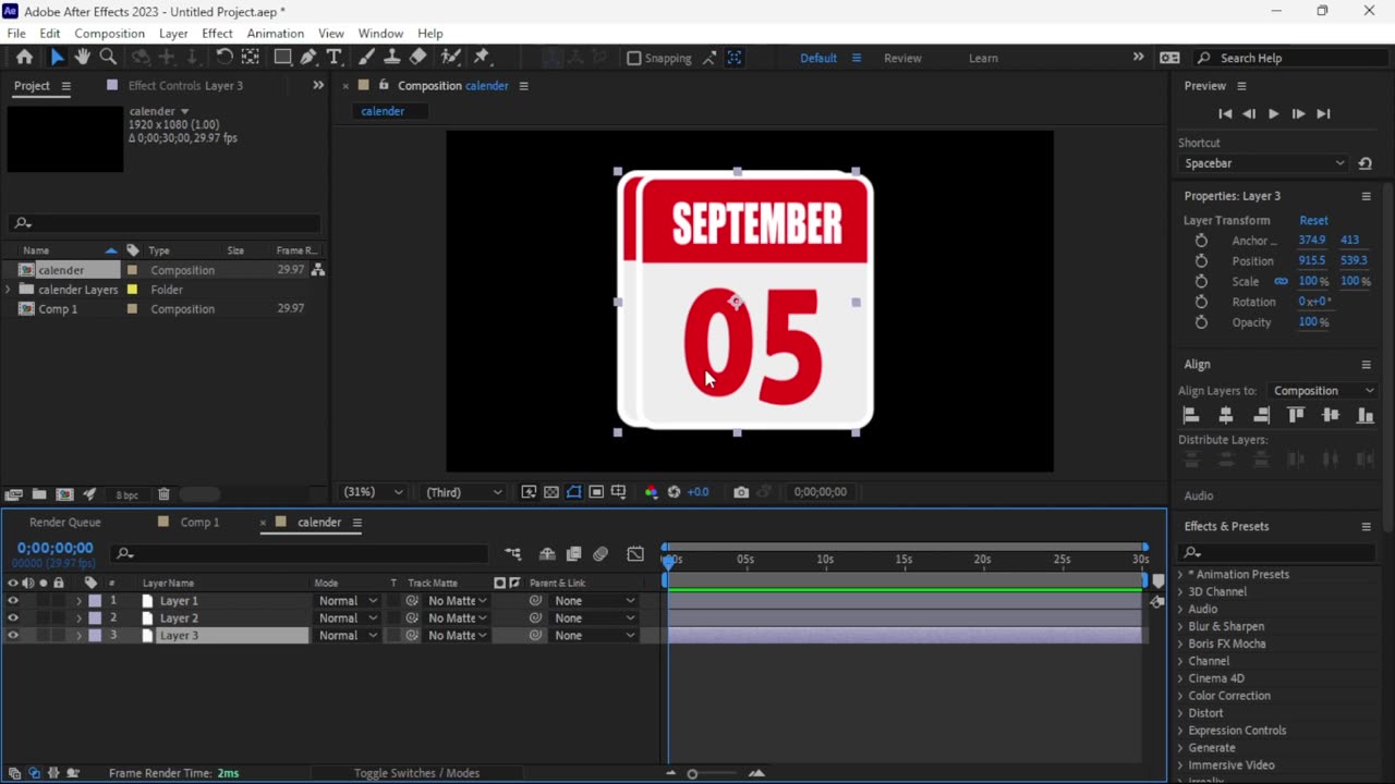 Creating a Calendar Page Turn Effect in After Effects