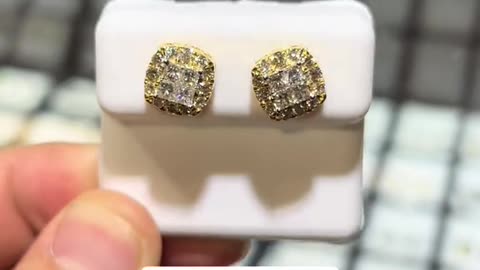 Men's Natural VS Diamonds & Solid Gold Princess Cut Earrings