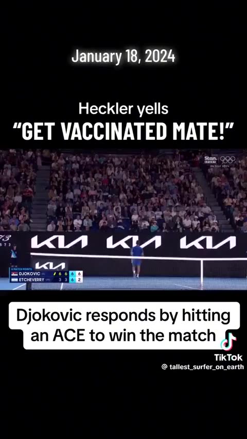 Heckler Screams "Get Vaccinated Mate" Novax Dejokovic