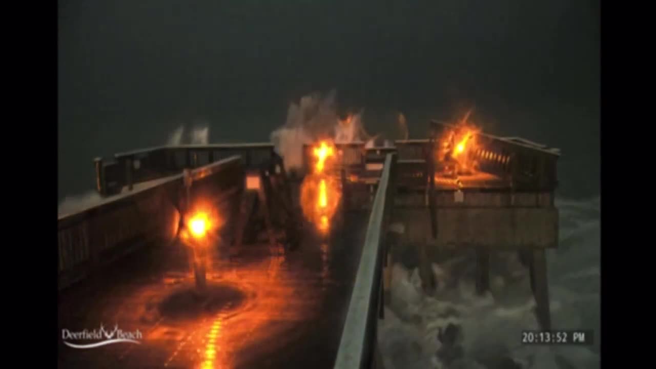 Video shows waves slamming Deerfield Beach pier