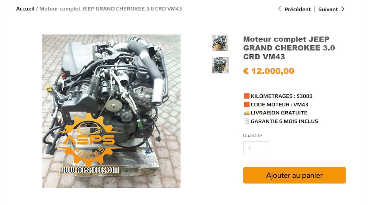 Moteur complet JEEP GRAND CHEROKEE 3.0 CRD VM43