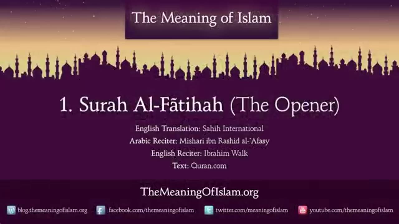 Quran 1. Surah AL-Fatihah (The Opener) Arabic and English Translation HD