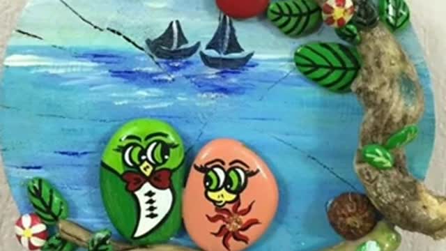winter artistic stone craft/more beautiful pebble craft ideas