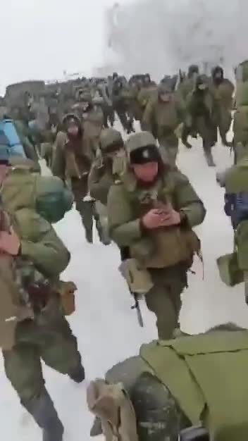 Mobilised troops pulling themselves up into position